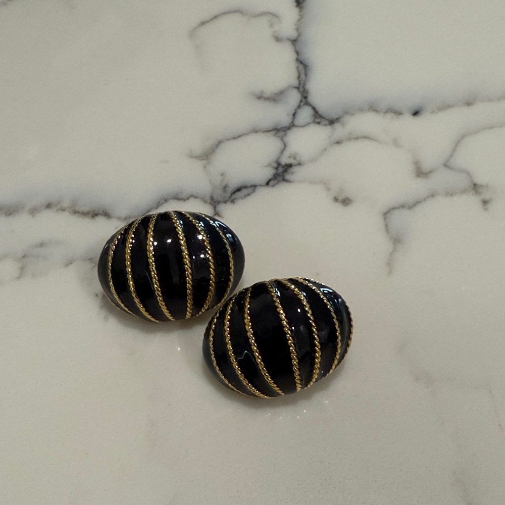 Vintage Napier Black Enamel and Metal Post Earrings